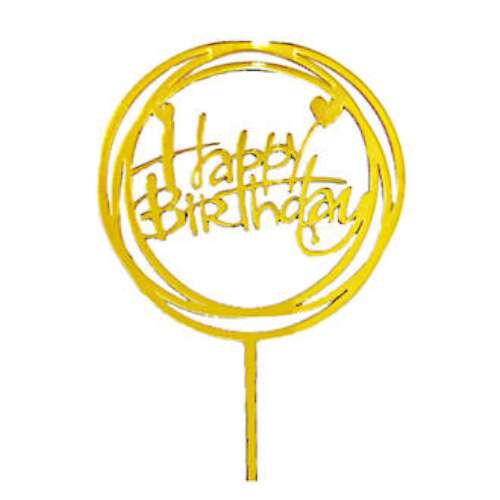 Happy Birthday Swirl Acrylic Cake Topper - Gold - Click Image to Close